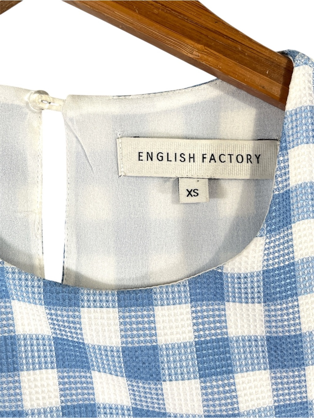English Factory Tiered Gingham Sleeveless Dress in Blue and White Size XS - Picture 8 of 10